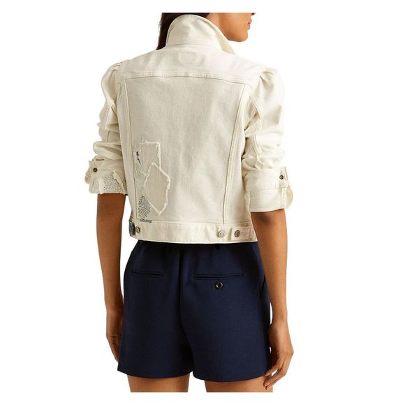 RALPH LAUREN Womens White Denim Pocketed Distressed Button Up Denim Jacket S - Picture 2 of 2